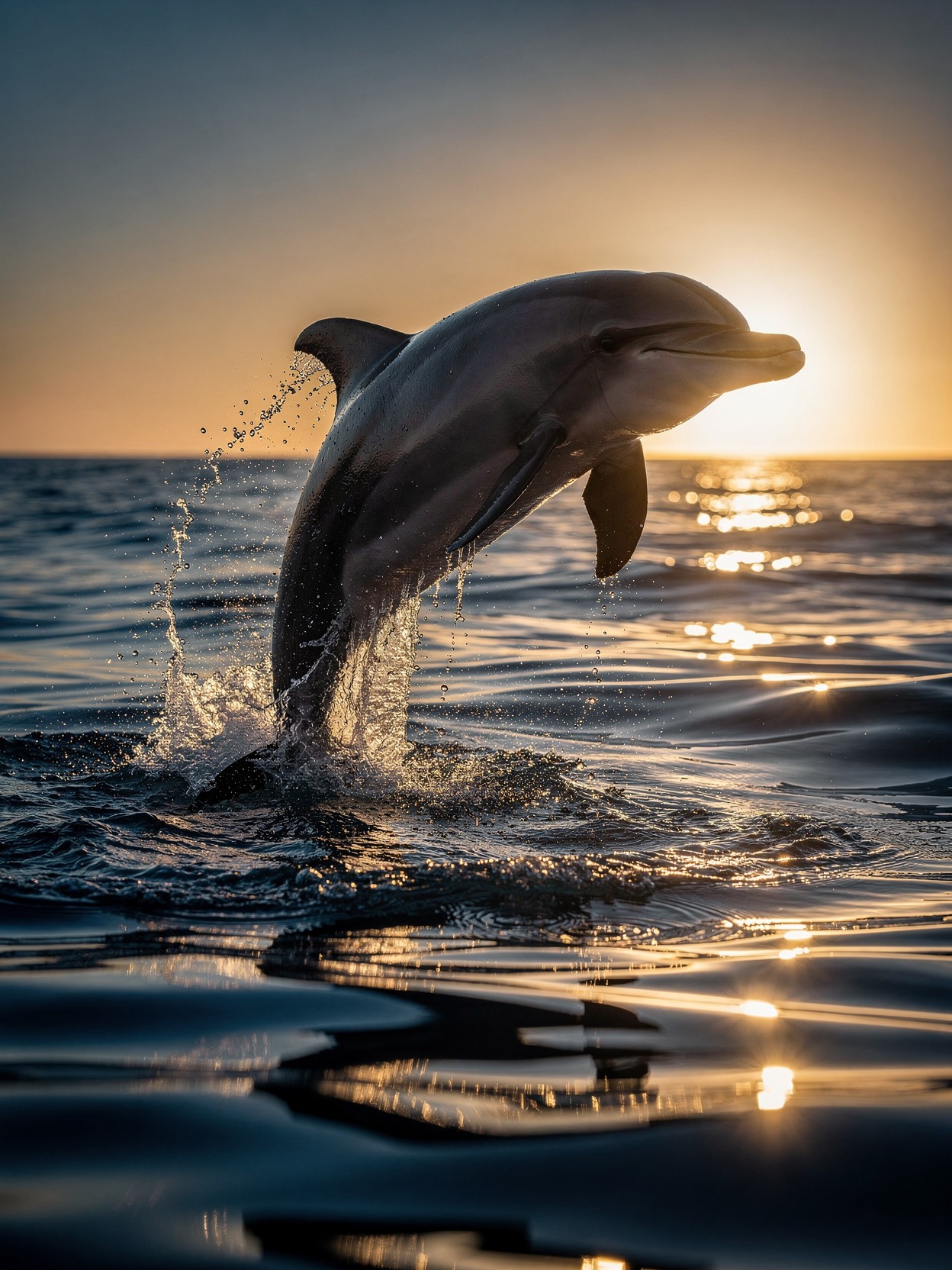 Dolphin leaping at sunset — agile, intelligent AI authority building